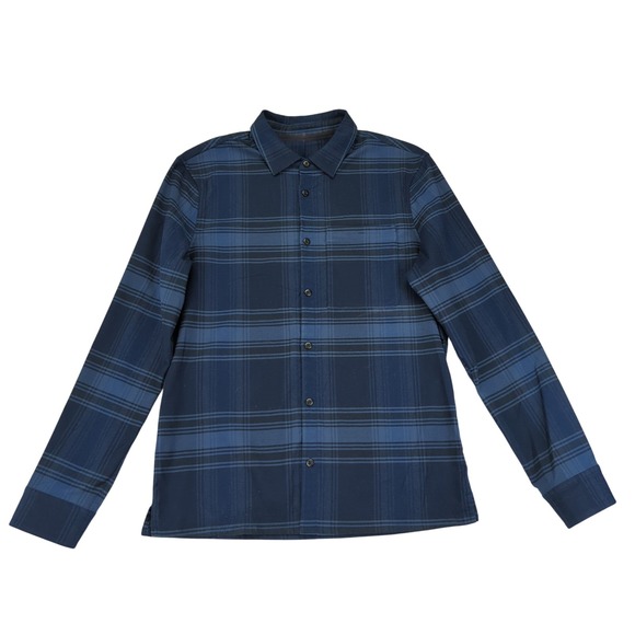 Lululemon Masons Peak Flannel Mens Blue Plaid Button Down Casual Shirt Small - Picture 1 of 7